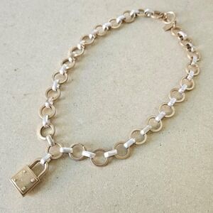 Canvas Jewelry Mixed Metal Padlock Charm Toggle Necklace Gold Silver Tone